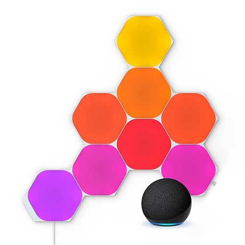 Nanoleaf Shapes Hexagon Starter Kit, 9 Smart Light Panels LED RGBW, Works with Alexa + Echo Dot (5th generation, 2022 release), Charcoal - Echo Dot (5th Gen) + 9 Pack Starter Kit