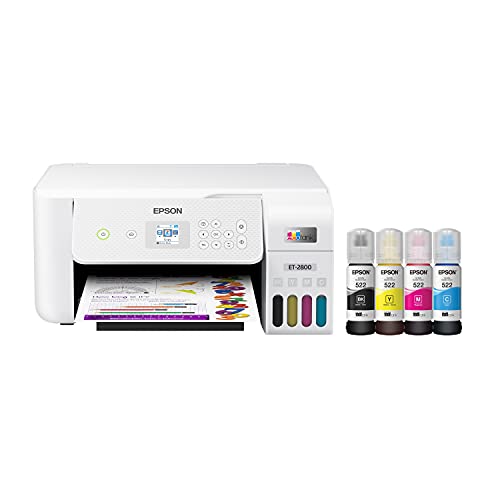Epson EcoTank ET-2800 Wireless Color All-in-One Cartridge-Free Supertank Printer with Scan and Copy â€“ The Ideal Basic Home Printer - White, Medium - White - ET-2800-W - Printer