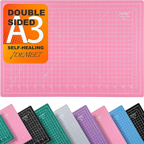 Thickened 18"x12" Self Healing Cutting Mat, Idemeet Rotary Cutting Sewing Mat for Craft, 5-Ply Blade Table Protecter Cut Board for Handcraft Project, A3, Pink - Pink - A3