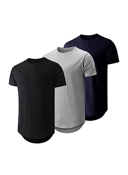 JMIERR Mens 3 Pack Cotton Hipster Hip Hop Longline Crewneck T-Shirt