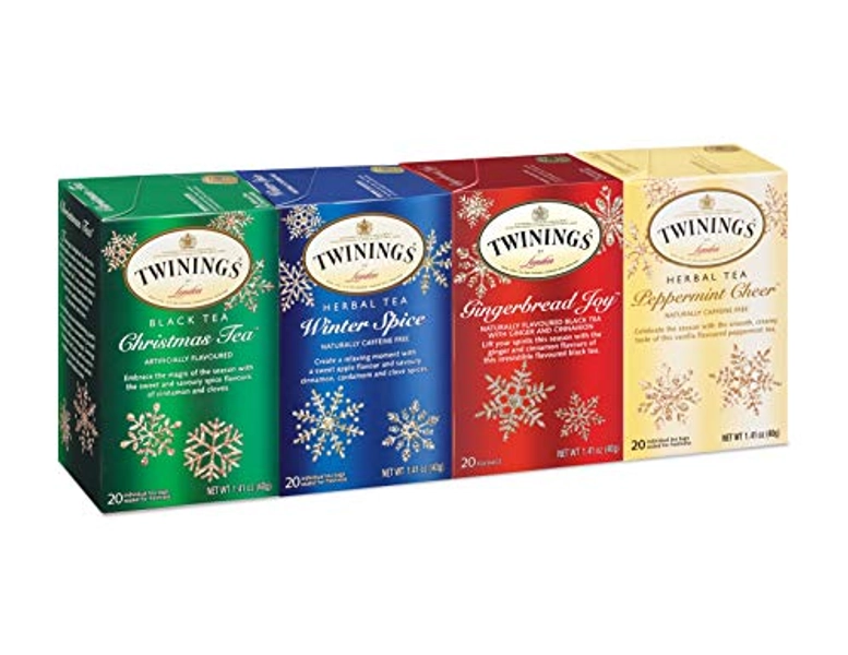 Twinings Holiday Variety Tea Bag Pack, Christmas Tea, Winter Spice, Gingerbread Joy, Peppermint Cheer, 20 Count (Pack of 4)
