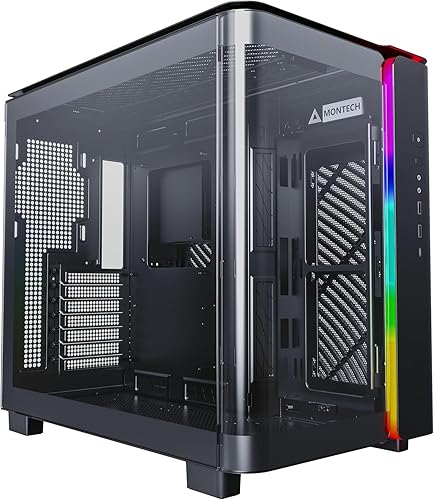 Montech, King 95 Dual-Chamber ATX Mid-Tower PC Gaming Case, High-Airflow, Toolless Panels, Sturdy Curved Tempered Glass Front and Side Panel, ARGB Lighting, Black - Black