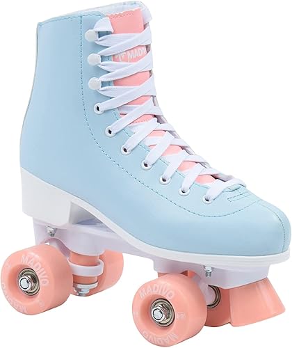 MADIVO Pastel Damen Klassische Retro Rollschuhe | ABEC-7 Kugellager | Mädchen Roller Skates Inliner Inlineskates | Gr. 35, 36, 37, 38, 39, 40, 41 - Blau/Koralle - 38