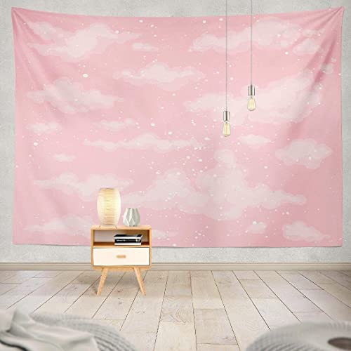 XSHANG Pink Cloud Tapestry for Bedroom Decor, Aesthetic Home Decorations for Backdrop, Cute White Heaven Sky Tapestries, Wall Hanging for Teen Girls College Dorm, Living Room, Ceiling (59Wx79L)