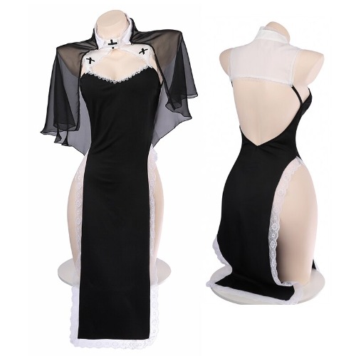 13.1US $ 31% OFF|Anime Sister Lingerie Sexy Hollow Out Backless High Split Cheongsam Dresses For Women Nun Cosplay Qipao Uniform Drop Ship - Cosplay Costumes - AliExpress