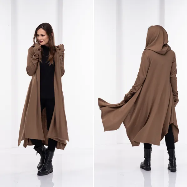 Mantello invernale con cappuccio, Mantello lungo con cappuccio, Cappotto mantello in lana, Cardigan oversize