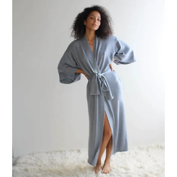 Kimono in lana Midi con tasche, 100% lana merino, accappatoio caldo, giacca maglione, mantello di lana, su ordinazione