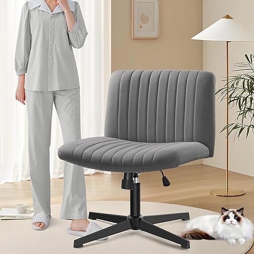 Brick Attic Armless Office Chair no Wheels, Ergonomic Wide Seat Swivel Desk Chair, Height Adjustable Cross Legged Comfortable Computer Chair for Living Room, Vanity Accent Chair Darkgray - Dark Gray - no Wheels