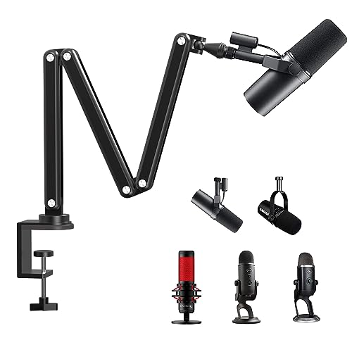 FULAIM Boom Mic Arm, 360° Rotatable, Adjustable & Foldable Desk Microphone Arm Stand, Sturdy Aluminum Alloy Mic Arm for Podcast, Streaming, Gaming, Home Office, Recording, Studio - black