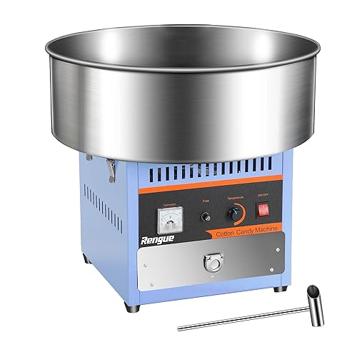 Rengue Cotton Candy Machine Commercial, 1000W Electric Cotton Candy Machine, Cotton Candy Maker with Stainless Steel Bowl, Sugar Scoop, Storage Drawer, Perfect for Family Party, Kids Birthday - Blue