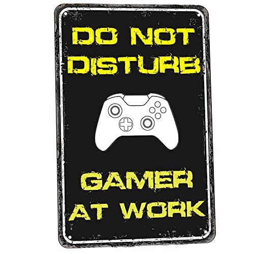 SAMJOSY Game Room Decor 8 x 12 Inch Metal Aluminum Novelty Tin Sign Decor Man Cave Signs Do Not Disturb Gamer At Work (Gamer) - Gamer