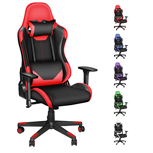 Dvenger Video Game Chairs, Ergonomic Office Chairs, Leather Reclining High Back Computer Office Chair Swivel with Lumbar Support Headrest Comfortable Gaming Chairs for Adults Gamer Teens, Red - 096-red