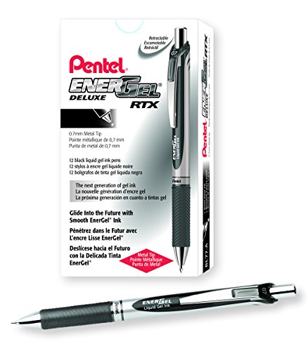 Pentel® EnerGel™ Retractable Liquid Gel Pens, Medium Point, 0.7 mm, Silver Barrel, Black Ink, Pack Of 12 - 12 Pack - 0.7mm - Black