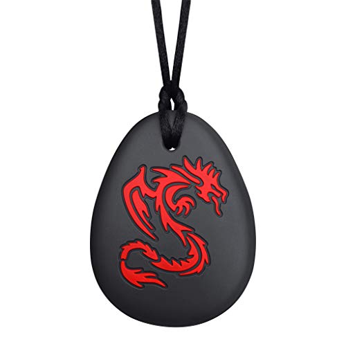 Munchables Dragon Sensory Chew Necklace for Adults or Kids - Chewy Fidget Stim Toy Jewelry for Boys and Girls (Red/Black) - Red/Black