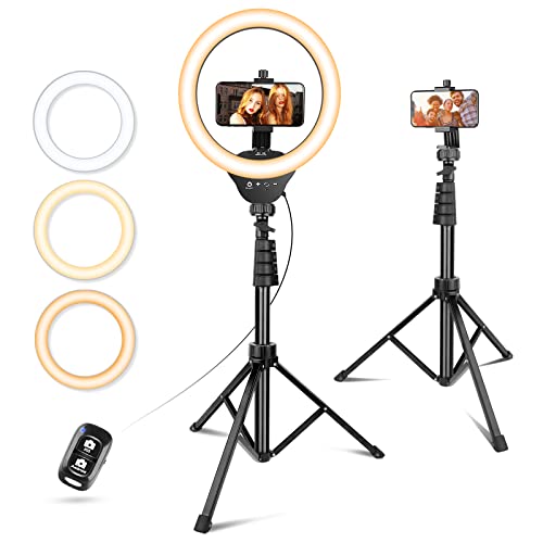 Aureday 10’’Selfie Ring Light with 62" Adjustable Tripod Stand & Phone Holder for Live Stream/Makeup, Dimmable LED Ringlight for Tiktok/YouTube/Zoom Meeting/Photography - 10in