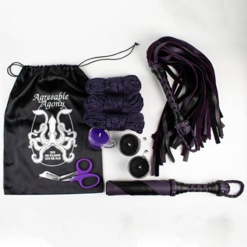 Just a Splash Colors Special Kit  - Rope, Candles, and Leather! - Black/Black/Purple / Both Flogger & Jack / Full Leather