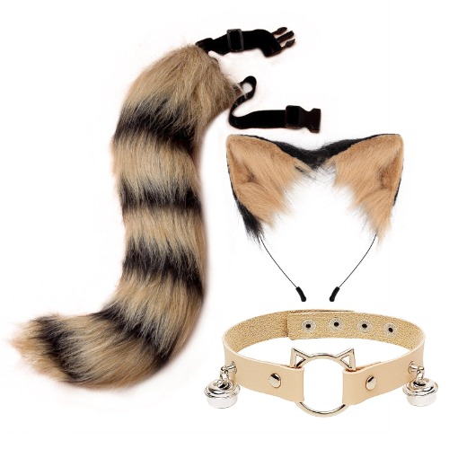 Sly Fox Tail Ear & Collar Set - Striped Fox