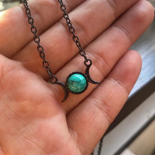Alternative Multi Color Luna Moon Necklaces - Green crystal