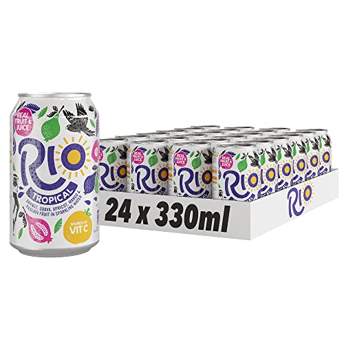 Rio Tropical Original Soft Drink, 24 pack x 330ml, Refreshing Carbonated Real Fruit Juice with Orange, Guava, Apricot, Mango & Passion Fruit Flavours, with Lightly Sparkling Water & Vitamin C - Tropical - 330 ml (Pack of 24)