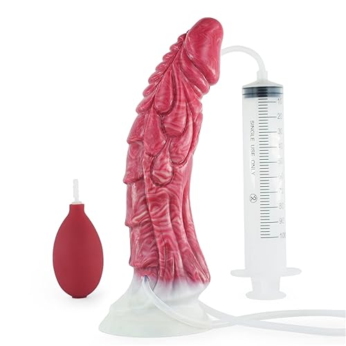 +7sueflly 9.05'' Liquid Silicone Dildo Squirting Dildo, Realistic Animal Ejaculating Dildo with Strong Suction Cup, Monster Dildo Anal Dildo Sex Toy, Women Dildo Adult Sex Toy, Red