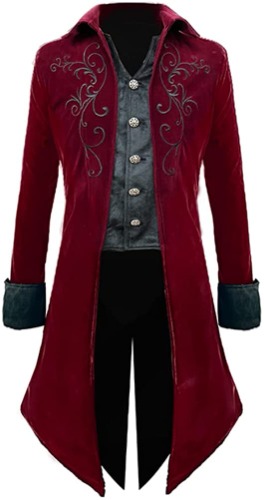 Crubelon Men Steampunk Tailcoat Jacket Gothic Medieval Victorian Frock Coat - XX-Large Red