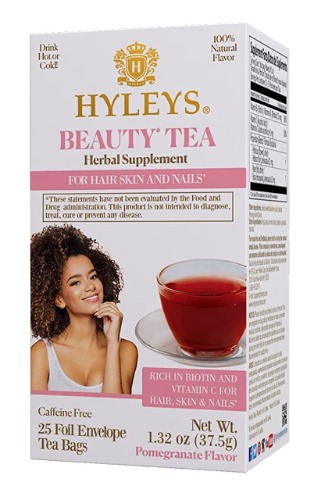 Hyleys Beauty Tea - Pomegranate Flavor - 25 Tea Bags - Rich in Biotin and Vitamin C - Healthy Skin and Nails - Beauty Tea