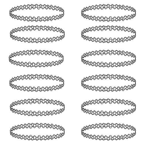 BodyJ4You Tattoo Choker Necklace 12PC Set - 90s Accessories 2000s emo - Scene Accessories - Gothic Black Henna - Stretchy Collar Necklace - Black