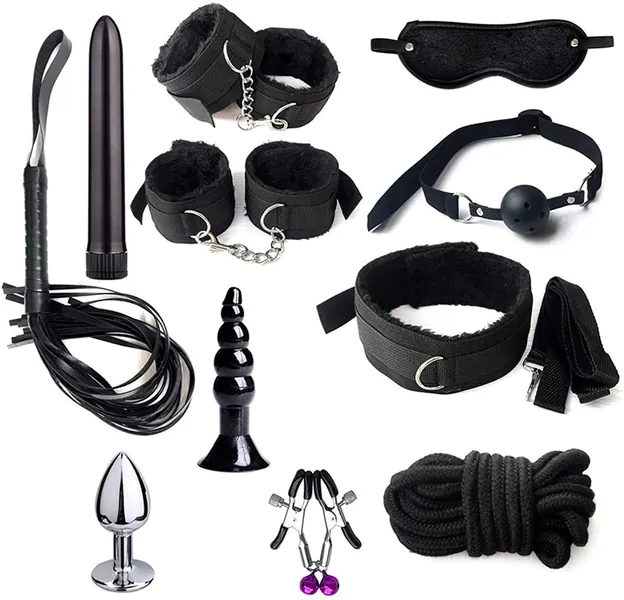 11sets Piece Bündle Suit Yoga Plush Couple Šêx Tôy Bündle Ribbon Suit ŠM Suit Ạdult Plush Suit Couple BSDM Toy Suit (Color : Black)