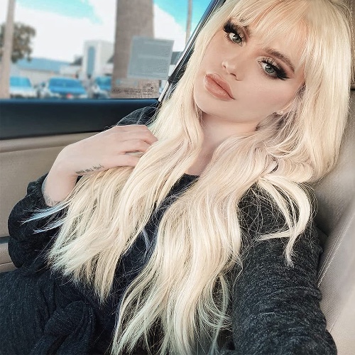 CLOVAD Long Wavy Wig with Bangs for Women, 24 Inches Synthetic Curly Wig, Heat Resistant Fiber Light Ash Blonde Hair Replacement Natural Looking Wigs - Ash Blonde