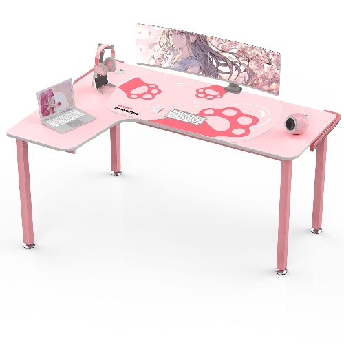 EUREKA ERGONOMIC Gaming Desk,60 Inch Pink L-Shaped Computer Desk, Corner Desk Gamer Desk Game Table with Free Mouse Pad for Girls Home Office Wood & Metal Space-Saving,Easy to Assemble,Pink