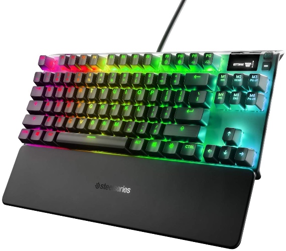 SteelSeries Apex Pro TKL Compact OmniPoint 0.4-3.6mm Adjustable Actuation Switch Mechanical Gaming Keyboard US Layout - World’s Fastest Keyboard - OLED Smart Display - USB Passthrough & Media Controls - Per Key Prism RGB Illumination - Apex Pro TKL