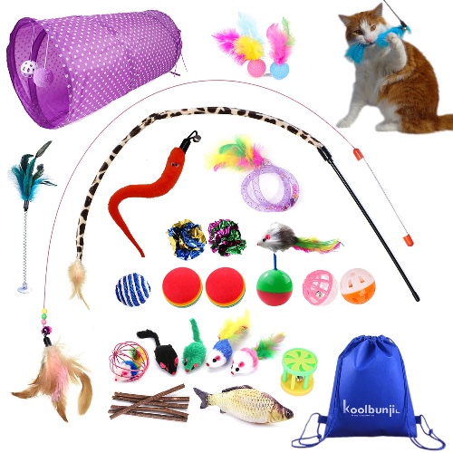 Koolbunjil Cat Toys Set of Cat Toy for Indoor Cats Unique Variety with Extra Wands Assorted Collection 30PCS