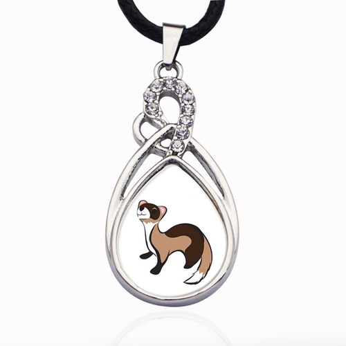Pretty Ferret Teardrop Charm Necklace. 18.8 inch necklace.