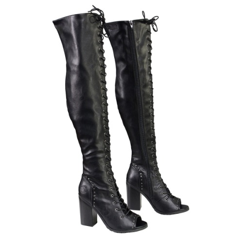 Milwaukee Leather MBL9421 Women's Black Lace-Up Knee-High Fashion Casual Boots with Open Toe | Black / 9