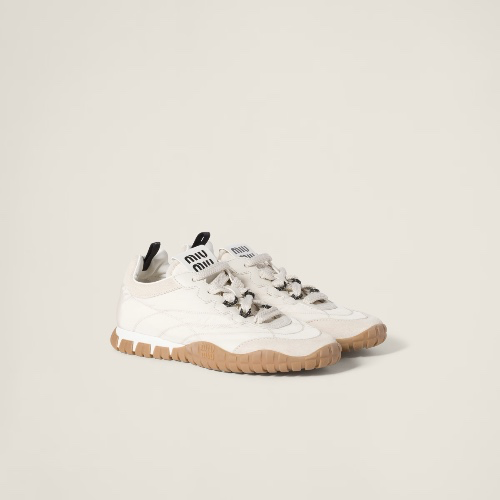Ivory Tyre Technical Fabric And Suede Sneakers | Miu Miu