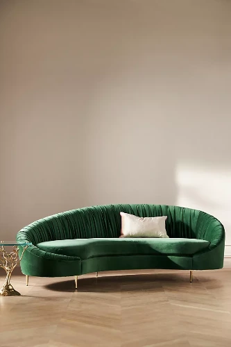 Asymmetrical Ruched Velvet Serpentine Sofa