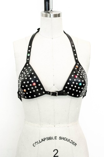Triangle Bra - Crystal | XL / Black Leather / Silver