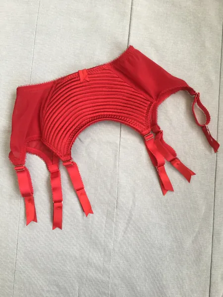 Spiral stitch suspender belt in Red Satin. Lingerie garter Plus size Sizes 8-22