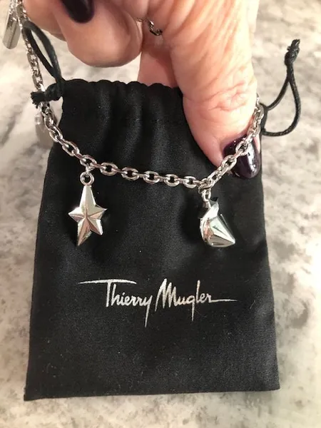 Vintage 1990 Thierry Mugler Silverstone Charms Bracelet in pristine condition