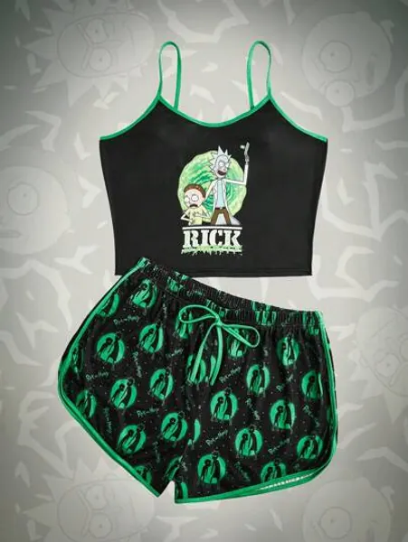 Rick and Morty | ROMWE Plus Figure Graphic Contrast Binding PJ Set