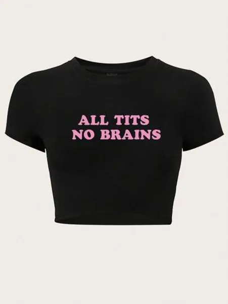 SHEIN EZwear Plus Size Red Slogan Cropped T-Shirt With Navel-Baring Design