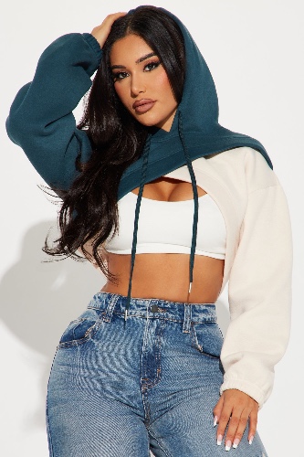 Chill Babe Cropped Lounge Hoodie - Hunter | L