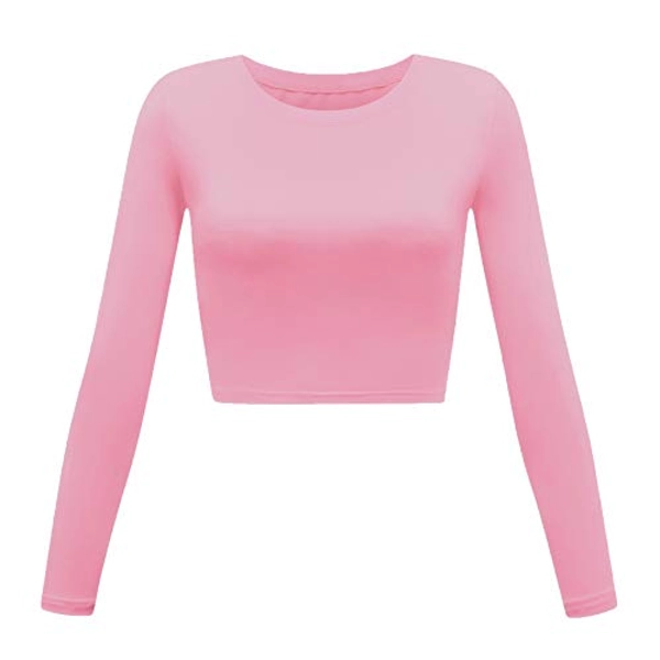 Women's Basic Round Neck Long Sleeve Crop Top