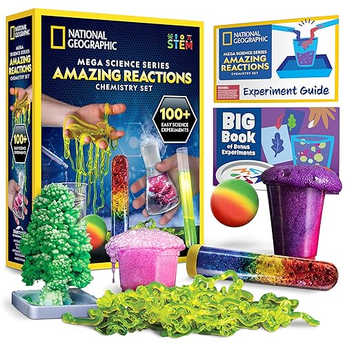 NATIONAL GEOGRAPHIC Amazing Chemistry Set - Chemistry Kit with 100+ Science Experiments Including Crystal Growing and Reactions, Science Kit for Kids, STEM Gift for Boys and Girls (Amazon Exclusive) - Amazing Reactions
