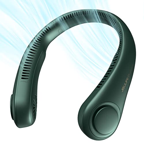 JISULIFE Portable Neck Fan, Hands Free Bladeless Fan, 4000 mAh Battery Operated Wearable Personal Fan, Leafless, Rechargeable, Headphone Design,3 Speeds Gifts for Women Men-Dark Green - Dark Green