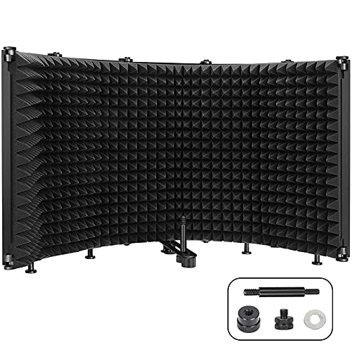 Microphone Isolation Shield, 5-Panel Pop Filter Professional Foldable Vocal Booth High Density Absorbent Foam Suit for Blue Yeti & Any Condenser Mic, Studio Sound Recording Podcasts Singing - B1