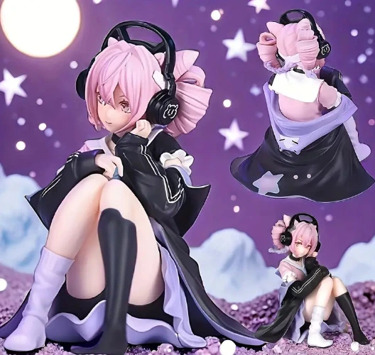 Anime Pink-Haired Girl Figure with Headphones