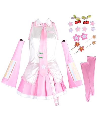 Haikyuu Women Pink Cosplay Dress with Socks Hair Pins Halloween Costume - Medium