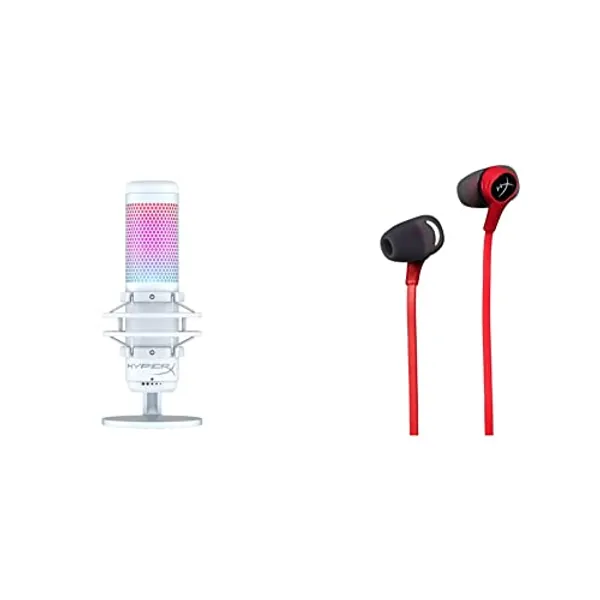 HyperX 519P0AA QuadCast S – RGB USB Condenser Microphone for PC, PS5, Mac,White & Cloud Earbuds for Nintendo Switch, PC and CTIA mobile phones