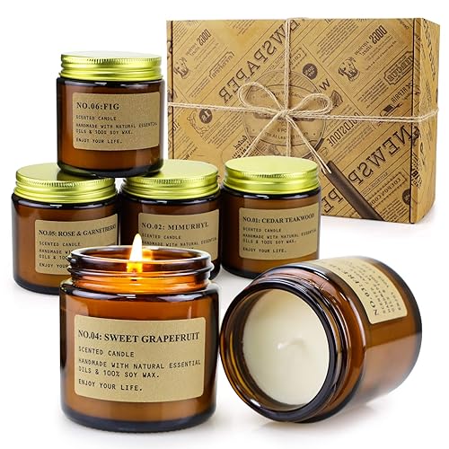 Scented Candles Gift Set for Women, 6 Pack 3.5 Oz Candles Set, 150 Hours Long Burning Soy Wax Candles Jar Aromatherapy Candles for Stress Relief, Birthdays, Weddings, Christmas Gifts, Yoga, Bath - Gift Set of 6